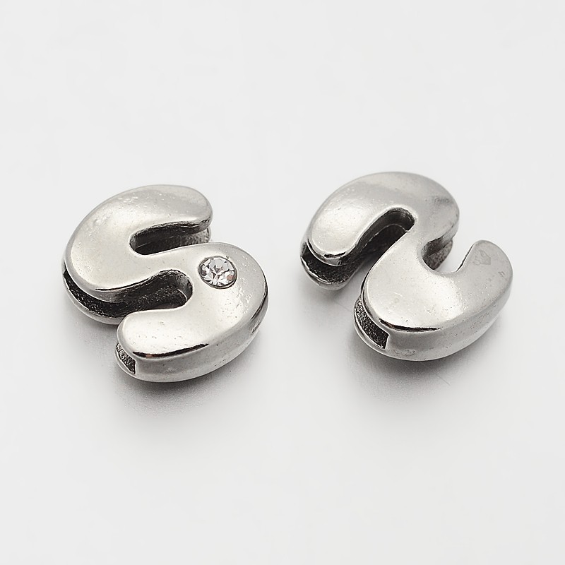 PandaHall Letter Slider Beads for Watch Band Bracelet Making, Platinum Tone Alloy Crystal Rhinestone Slide Charms, Cadmium Free & Nickel...