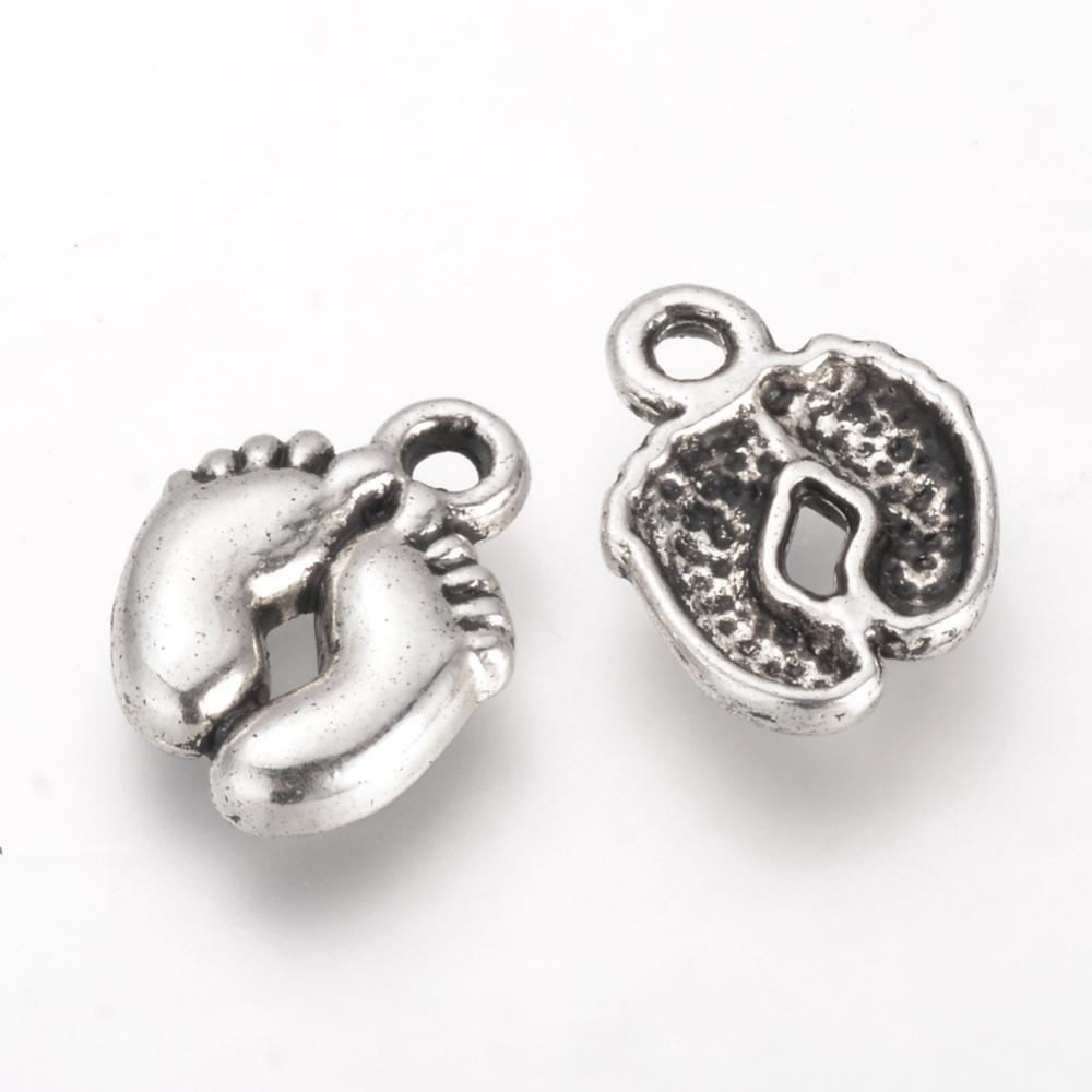 PandaHall Tibetan Style Alloy Charms, Cadmium Free & Lead Free, Baby Feet, Antique Silver, 14x10x2mm, Hole: 2mm; about 1210pcs/1000g Alloy...