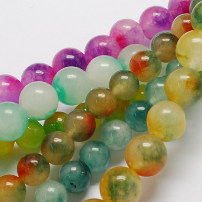 PandaHall Two Tone Natural Jade Bead Strands, Dyed, Round, Mixed Color, 12mm; Hole: 1.5mm, about 33pcs/strand, 15.3" Other Jade Round...
