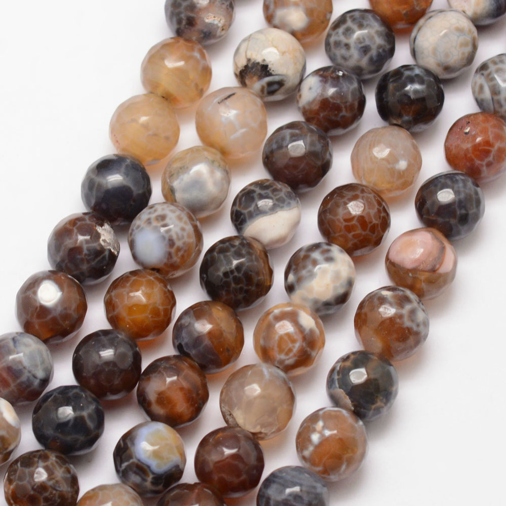 PandaHall Natural Fire Agate Bead Strands, Round, Faceted, Dyed & Heated, SaddleBrown, 10mm, Hole: 1mm; about 37pcs/strand, 15" Fire Agate...