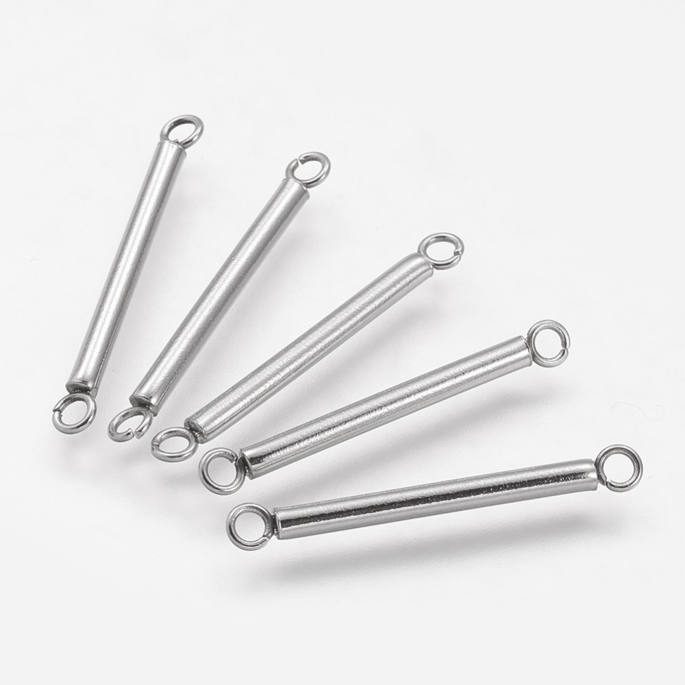 PandaHall 304 Stainless Steel Links, Column, Stainless Steel Color, 26x2mm, Hole: 1.5mm Stainless Steel Column