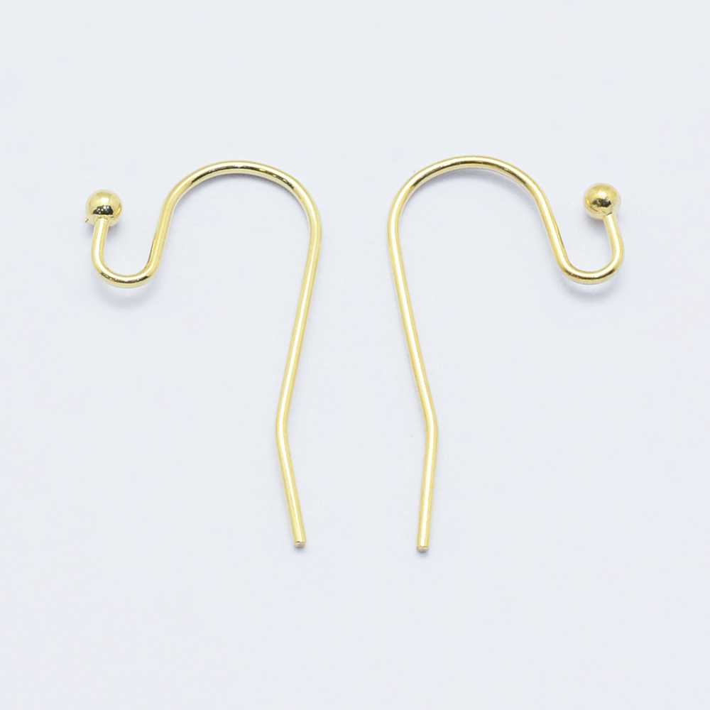 PandaHall Long-Lasting Plated Brass Earring Hooks, Real 18K Gold Plated, Nickel Free, 21x2mm; Pin: 0.9mm Brass