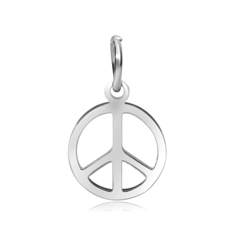 PandaHall 316 Stainless Steel Pendants, Flat Round with Peace Sign, Stainless Steel Color, 15x12x1mm, Hole: 5mm Stainless Steel Peace Sign