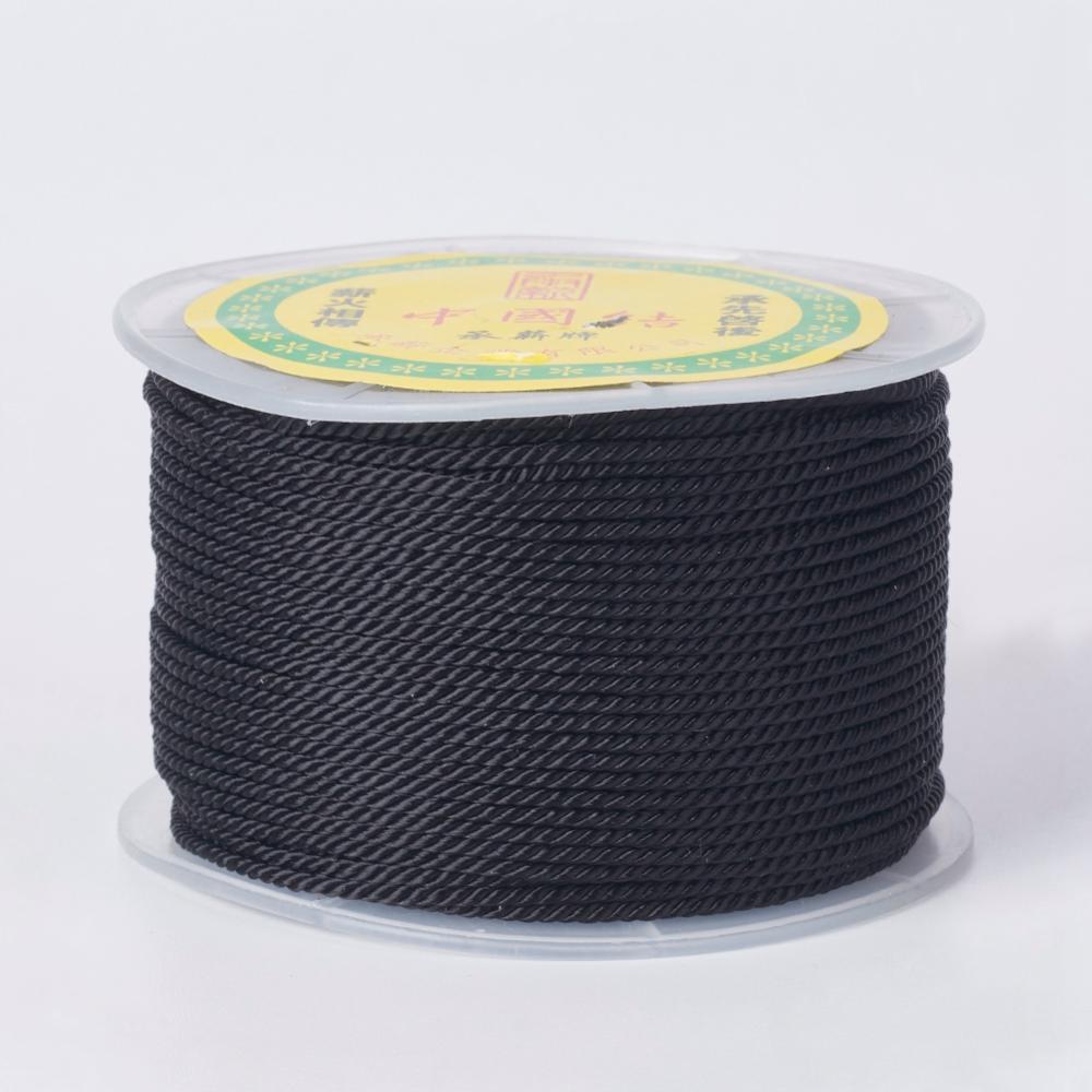 PandaHall Round Polyester Cords, Twisted Cords, Black, 1.5~2mm; 50yard/roll Polyester Black