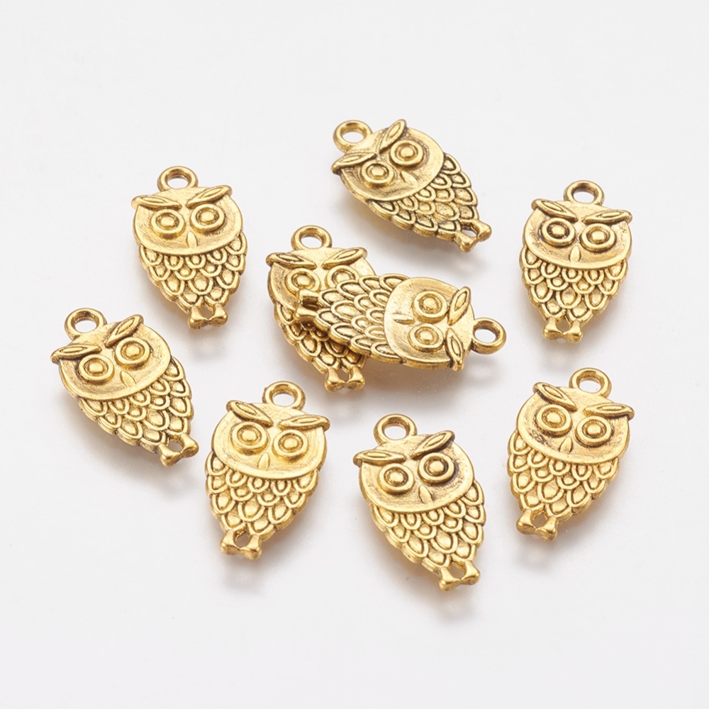 PandaHall Zinc Alloy Pendants, Halloween, Lead Free, Owl, Antique Golden Color, Size: about 18mm long, 10mm wide, 2mm thick, hole: 1.5mm...