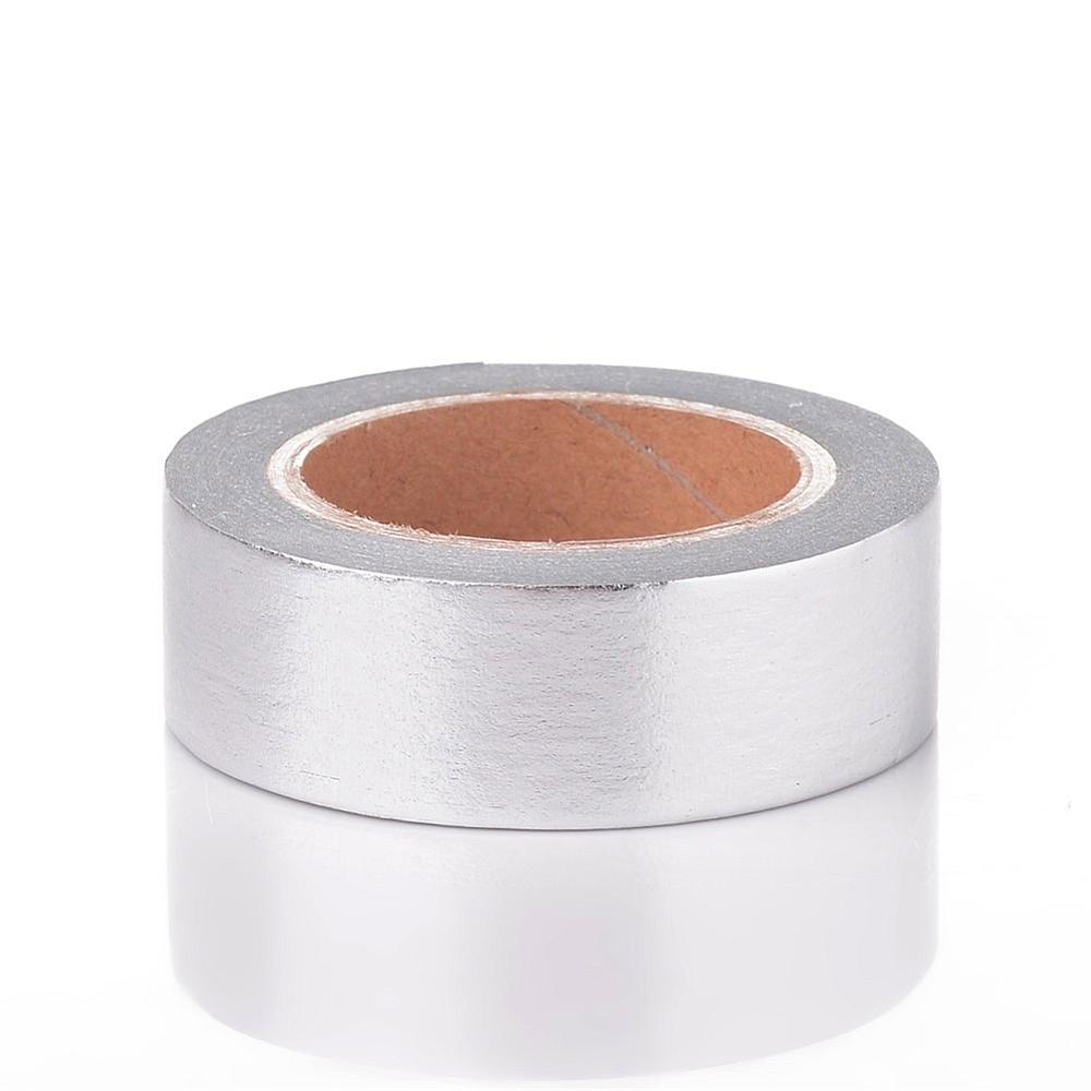 PandaHall DIY Scrapbook Decorative Adhesive Tapes, Silver, 15mm; 10m/roll Paper Silver