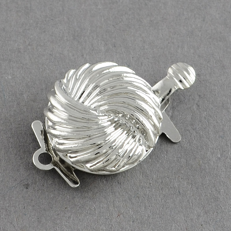 PandaHall Vortex Flat Round Brass Box Clasps, Platinum, 21x14x6.5mm, Hole: 1.5mm Brass Flat Round