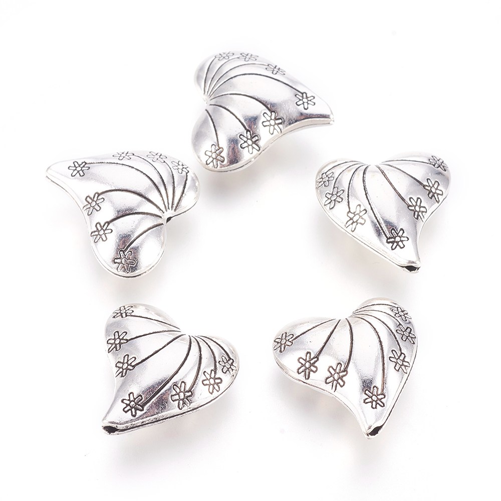 PandaHall Tibetan Silver Beads, Heart, Lead Free & Nickel Free & Cadmium Free, Antique Silver, 25x24x12mm, Hole: 2mm Alloy Heart