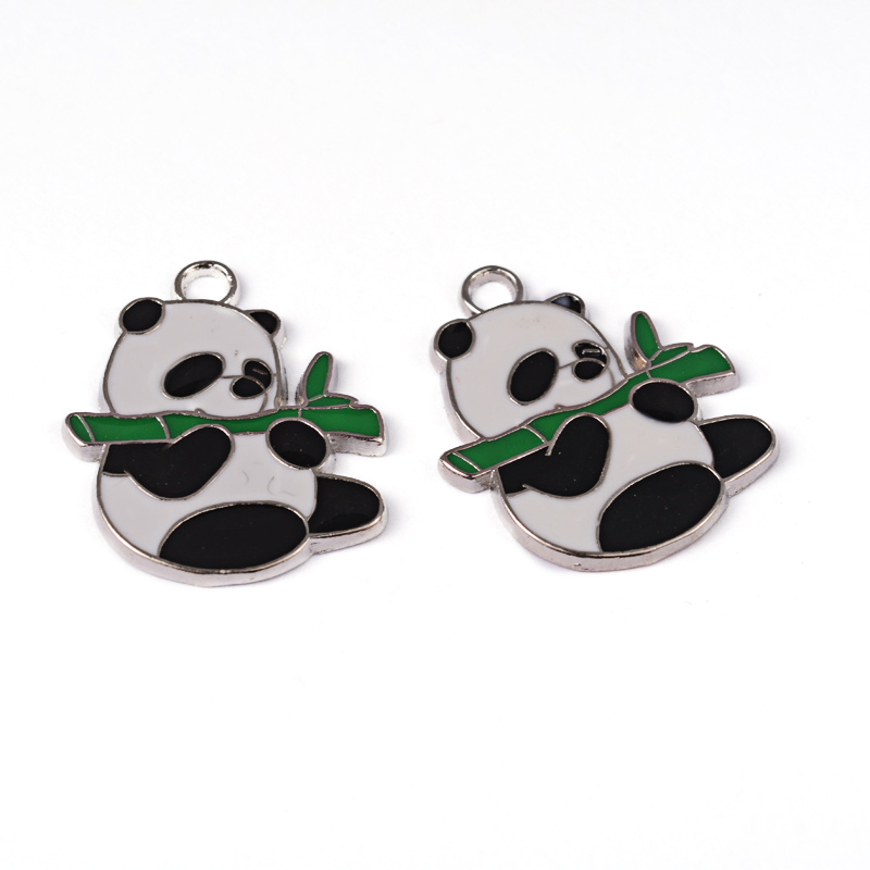 PandaHall Alloy Enamel Pendants, Lead Free and Cadmium Free, Panda, Platinum Color, Black and White, Size: about 30mm long, 25mm wide, 2mm...