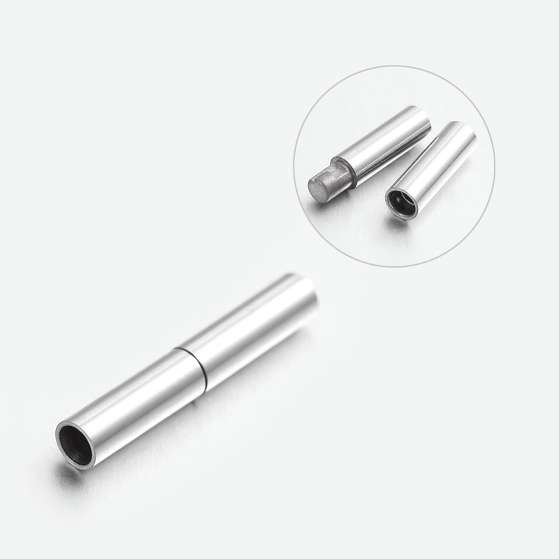 PandaHall 304 Stainless Steel Bayonet Clasps, Column, Stainless Steel Color, 21x3.5mm, Hole: 2mm Stainless Steel