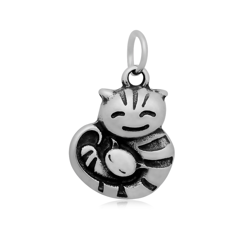 PandaHall Cat 316 Stainless Steel Pendants, Antique Silver, 20.5x16x4.5mm, Hole: 5mm Stainless Steel Cat