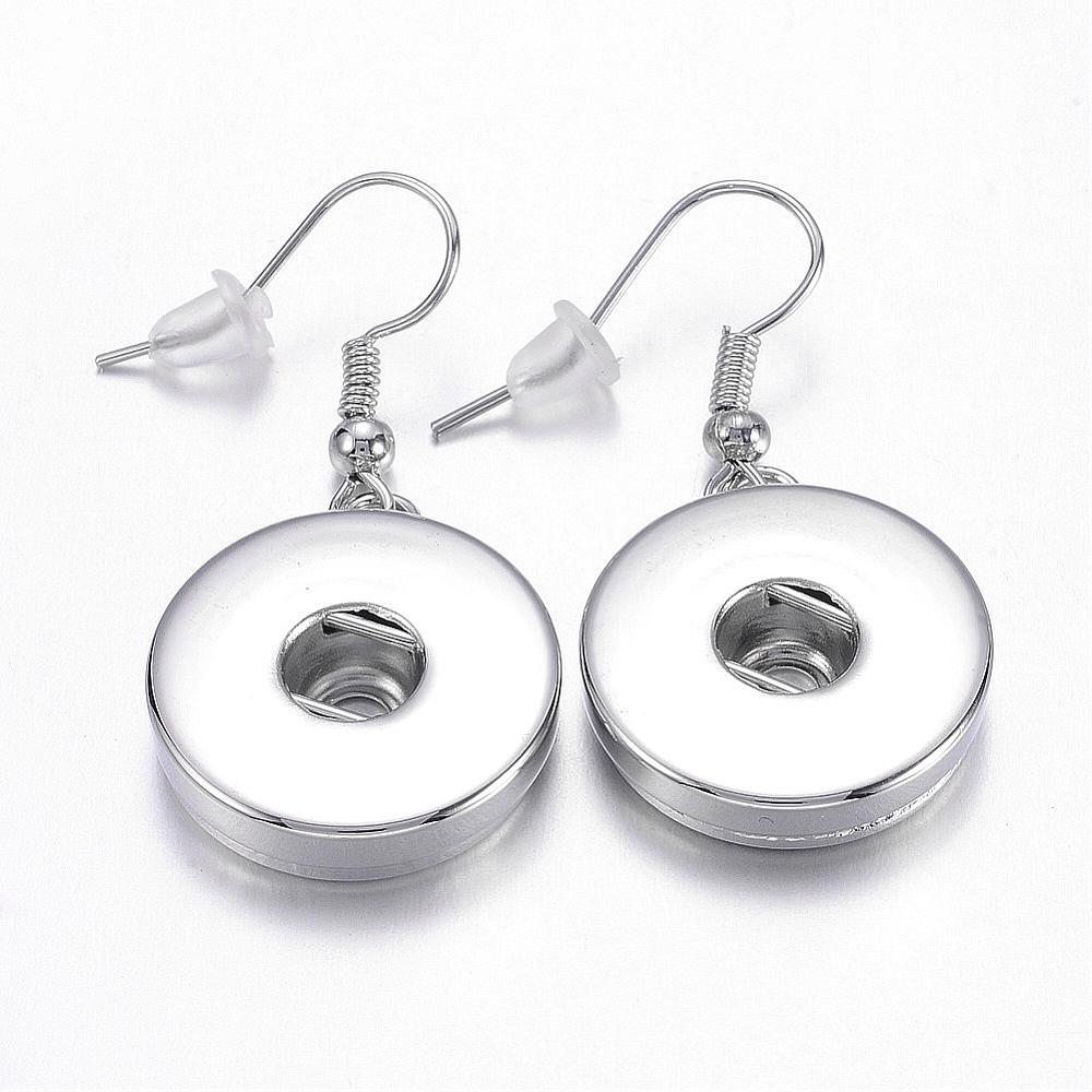 PandaHall Iron Earring Hooks, with Brass Snaps, Platinum, 40x19x5mm; Pin: 0.5mm; Half Hole: 6mm, Fit Snap Buttons in 5~6mm Knob Brass