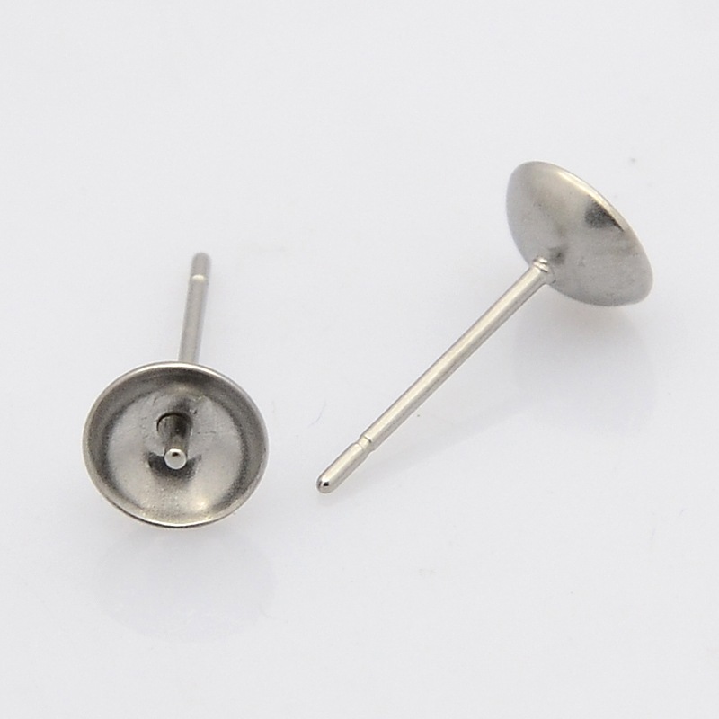 PandaHall 304 Stainless Steel Stud Earring Findings, Stainless Steel Color, 14x6mm, Pin: 0.4mm Stainless Steel