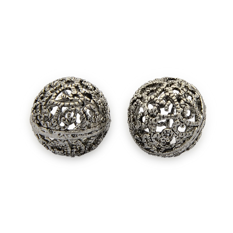 PandaHall Brass Hollow Filigree Beads, Round, Nickel Free, Antique Silver, 12mm, Hole: 1mm Brass Round