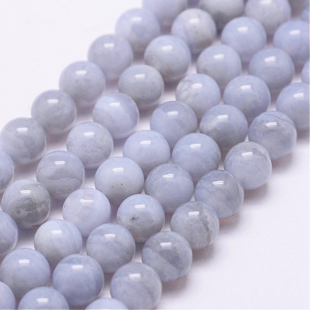 PandaHall Natural Blue Lace Agate Beads Strands, Round, 6mm, Hole: 1mm; about 62~64pcs/strand, 14.9"(38cm) Blue Lace Agate Round