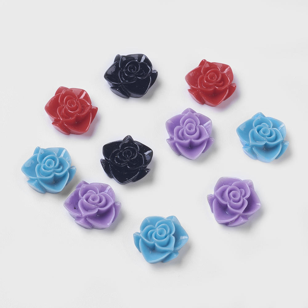 PandaHall Mixed Resin Flower Cabochons, 15x7mm Resin Flower Multicolor