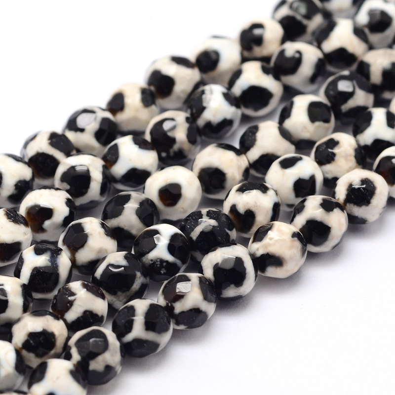 PandaHall Dyed Tibetan Style dZi Beads Strands, Faceted Round Natural Agate Beads, Black, 8mm, Hole: 1mm; about 47pcs/strand, 14.9" Tibetan...