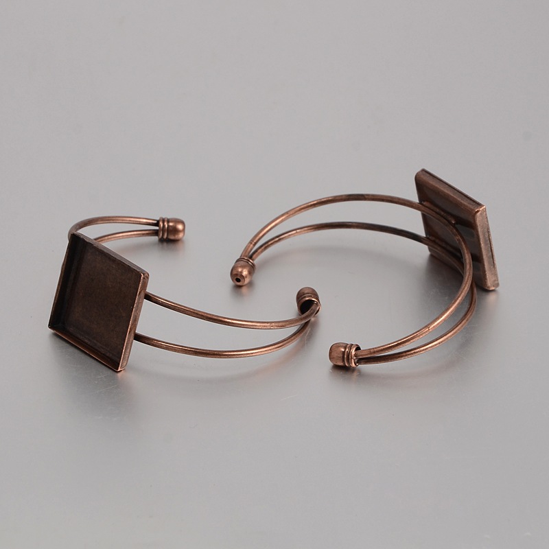 PandaHall Brass Cuff Bangle Makings, Bangle Blanks, with Square Tray, Nickel Free, Red Copper, 62mm, Tray: 25x25mm Brass