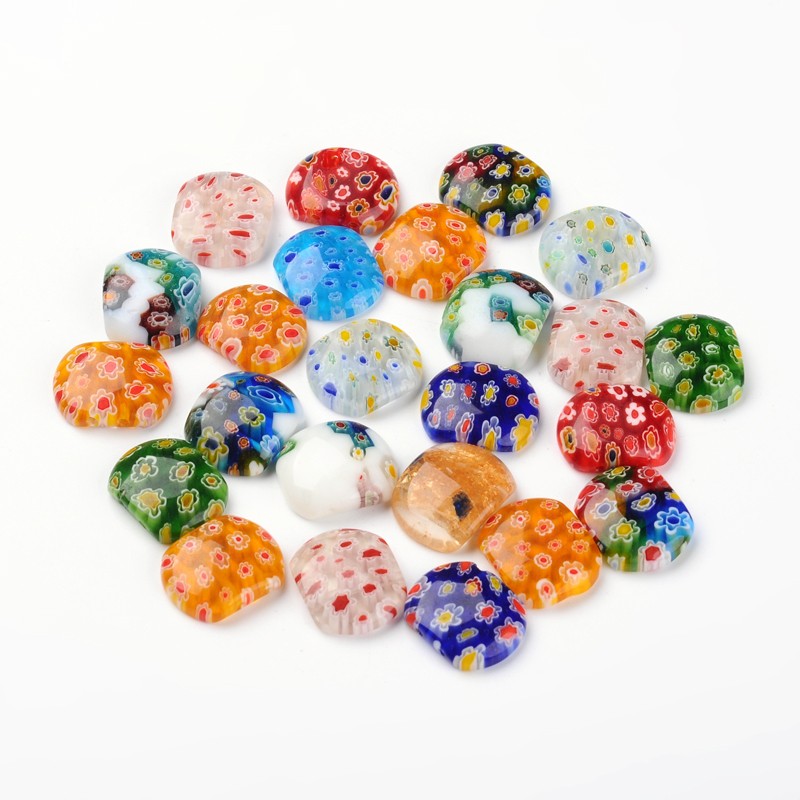 PandaHall Rectangle Handmade Millefiori Glass Multi-Strand Links, with Flower Pattern, Mixed Color, 20~22x16~18x5~7mm, Hole: 1~2mm; about...