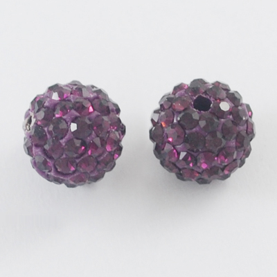 PandaHall Pave Disco Ball Beads, Polymer Clay Rhinestone Beads, Round, Amethyst, 10mm, Hole: 2mm Polymer Clay+Glass Rhinestone Round Purple
