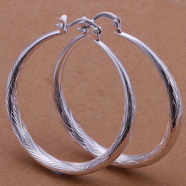 PandaHall Women Big Earrings Silver Plated Brass Fish Scale Pattern Hoop Earrings, 40mm Brass Silver