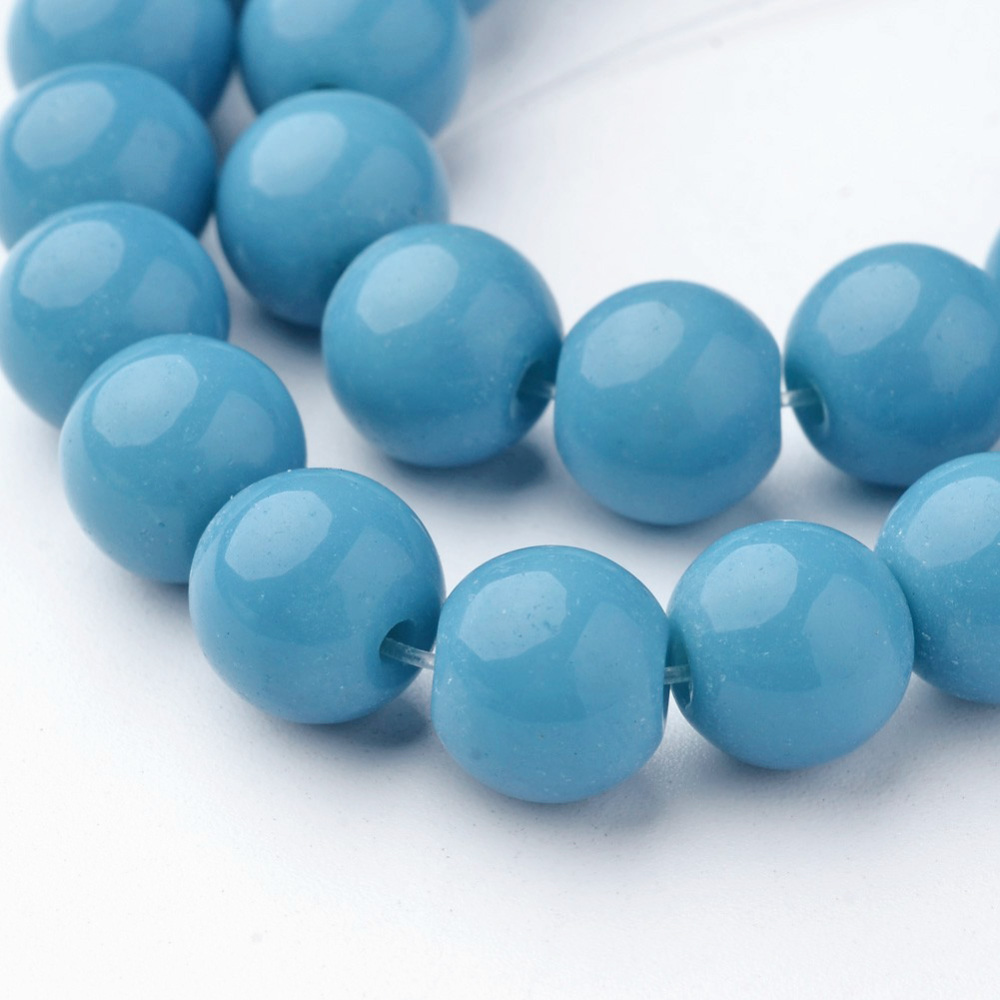 PandaHall Glass Beads Strands, Round, Dyed, SkyBlue, 6mm, Hole: 1mm; about 52pcs/strand, 11.4" Glass Round Blue