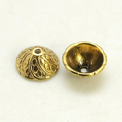 PandaHall Tibetan Style Bead Caps, Cone, Antique Golden, Lead Free and Cadmium Free and Nickel Free, 11x5mm, Hole: 1mm Alloy