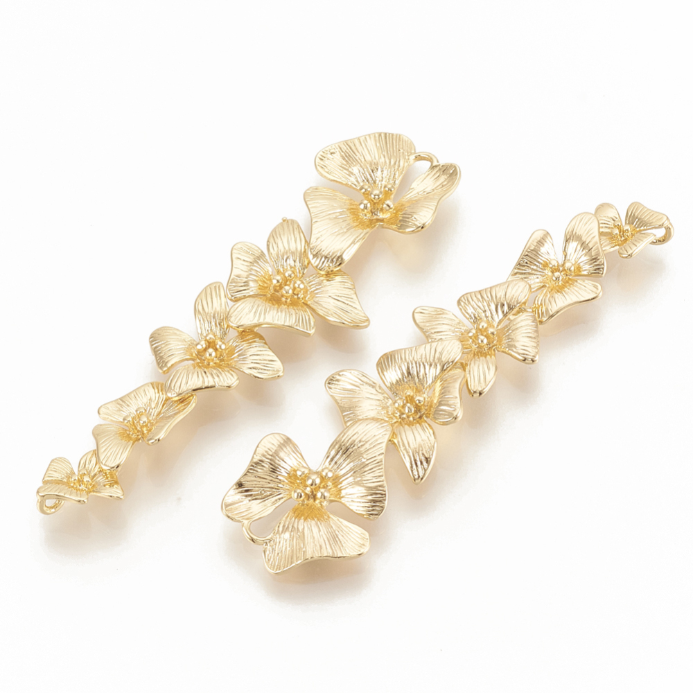 PandaHall Brass Links, Flower, Real Gold Plated, 58x15.5x4mm, Hole: 2mm Brass Flower