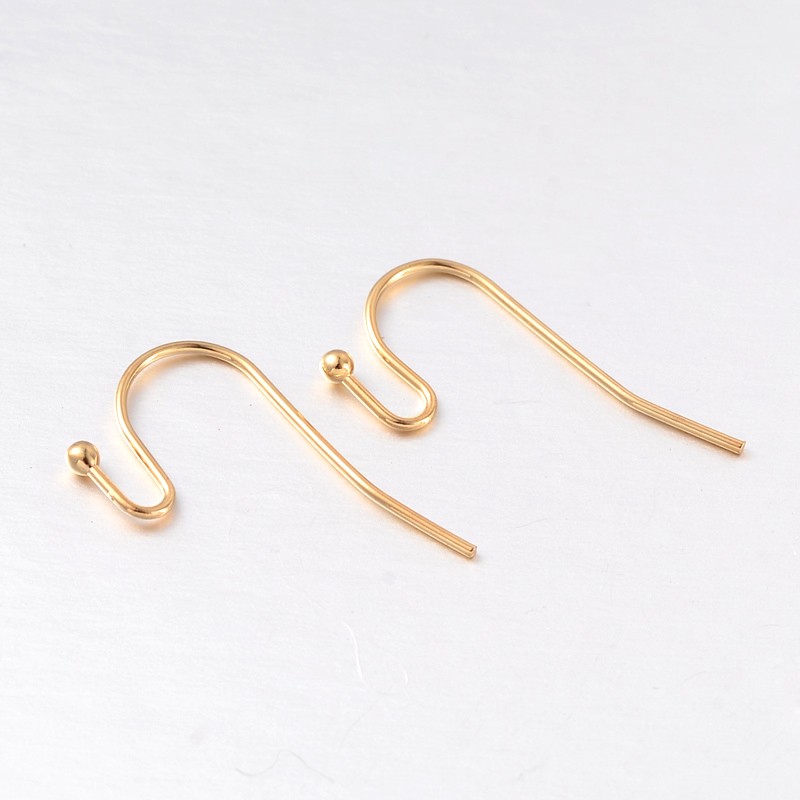 PandaHall Brass Earring Hooks, Golden, 22x12mm; Pin: 0.7mm Brass