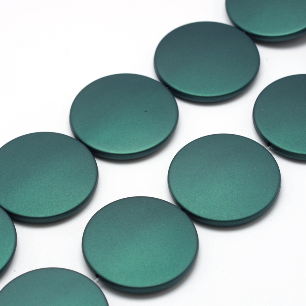 PandaHall Rubberized Style Acrylic Beads Strands, Flat Round, DarkGreen, 39x6.5mm, Hole: 1.5mm Acrylic Flat Round Green