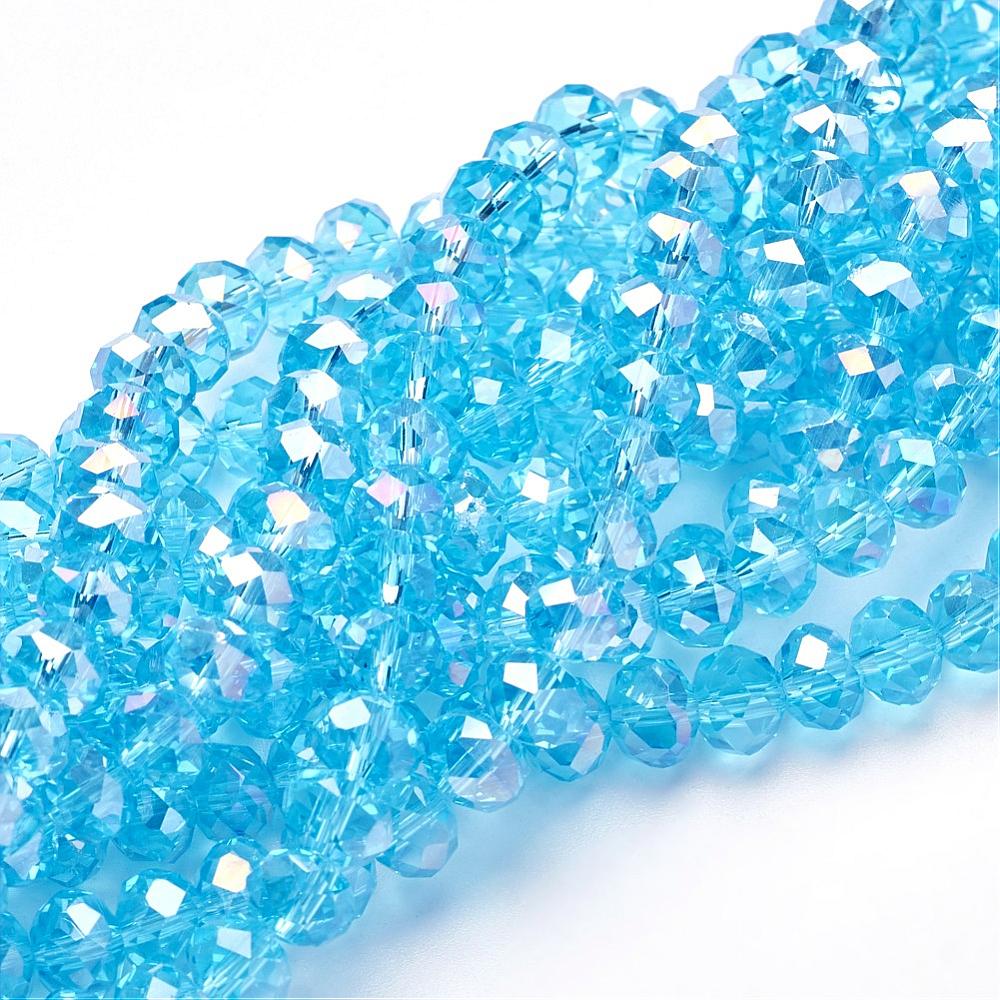 PandaHall Electroplate Glass Beads Strands, AB Color Plated, Faceted, Rondelle, SkyBlue, 8x5mm, Hole: 1mm; about 72pcs/strand, 16.5" Glass...