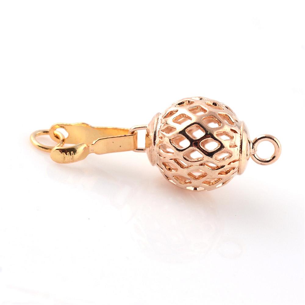 PandaHall Hollow Brass Round Box Clasps, Golden, 19x10mm, Hole: 2mm Brass Round