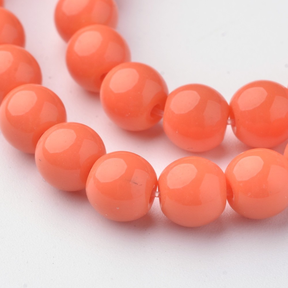PandaHall Glass Beads Strands, Round, Dyed, DarkOrange, 6mm, Hole: 1mm; about 52pcs/strand, 11.4" Glass Round Orange