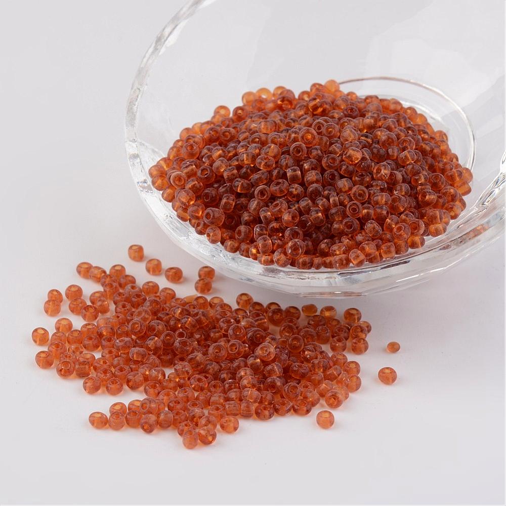 PandaHall 8/0 Glass Seed Beads, Transparent, Round, SandyBrown, 3mm, Hole: 1mm; about 1097pcs/50g Glass Brown