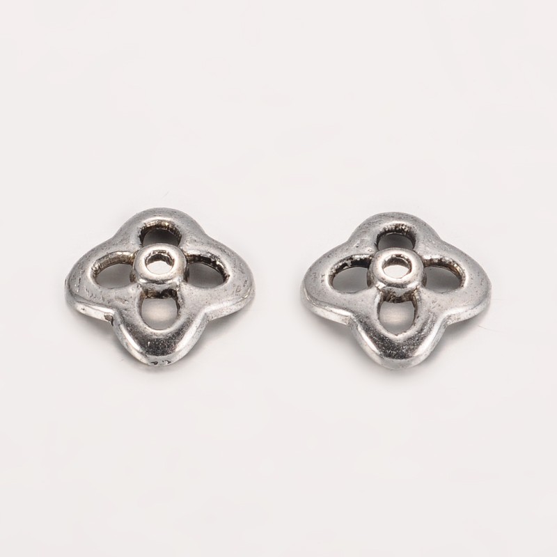 PandaHall Tibetan Silver Flower Bead Caps, 4-Petal, Antique Silver, Lead Free and Cadmium Free, 10x3mm, Hole: 1.5mm Alloy