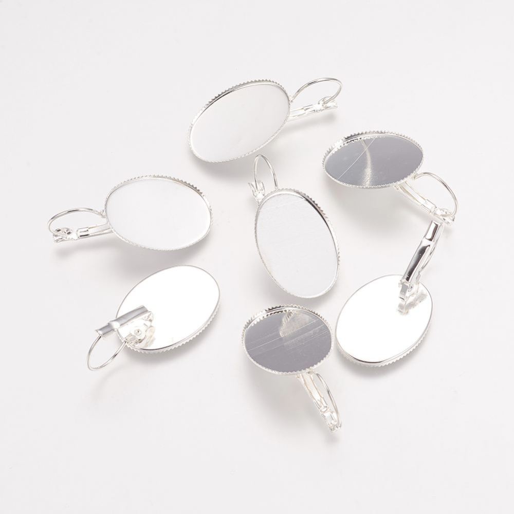 PandaHall Brass Leverback Earring Findings, Silver, Size: Earring: about 37mm long, 18.5mm wide, Tray: about 18mm wide, 25mm long, Pin...