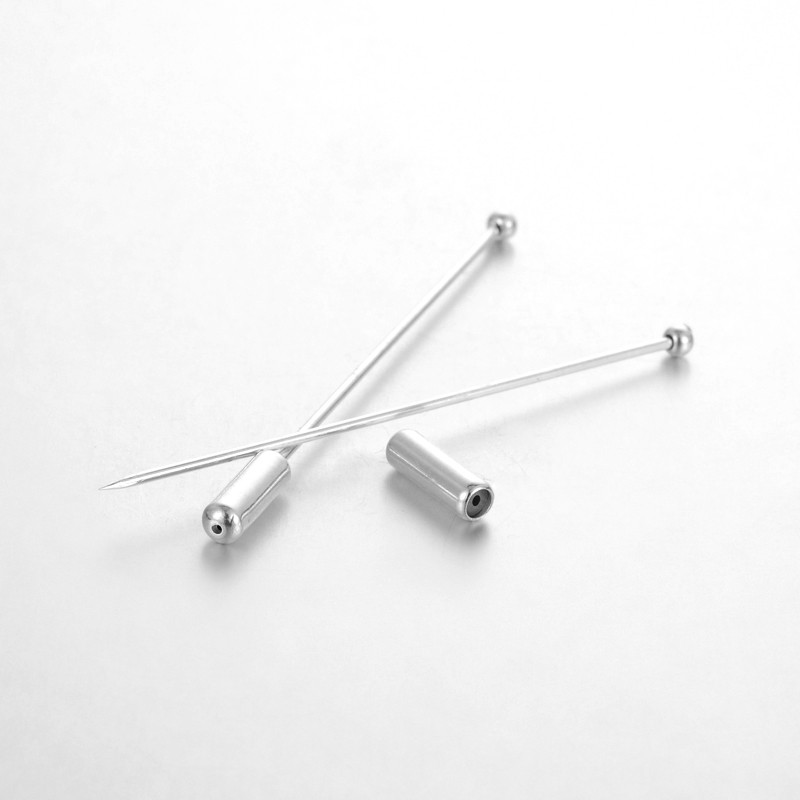 PandaHall Brass Tie Pins Findings, with Brass Ball, Silver, 62mm, pin: 1mm Brass Silver