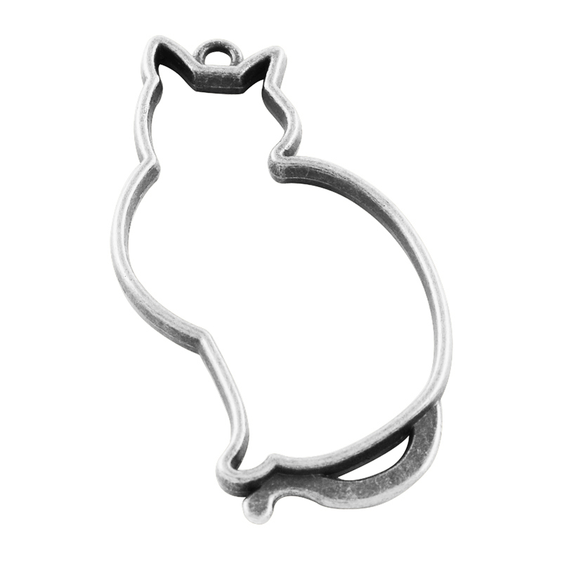 PandaHall Tibetan Style Alloy Animal Pendants, Open Back Bezel, Cat, Lead Free, Antique Silver, 52x27x3mm, Hole: 3mm Alloy Cat