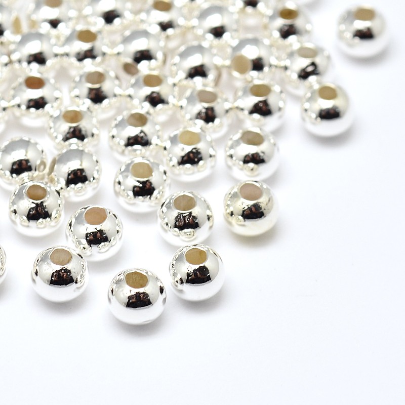 PandaHall Environmental Brass Round Beads, Lead Free & Cadmium Free & Nickel Free, Silver, 4mm, Hole: 1mm Brass Round Silver