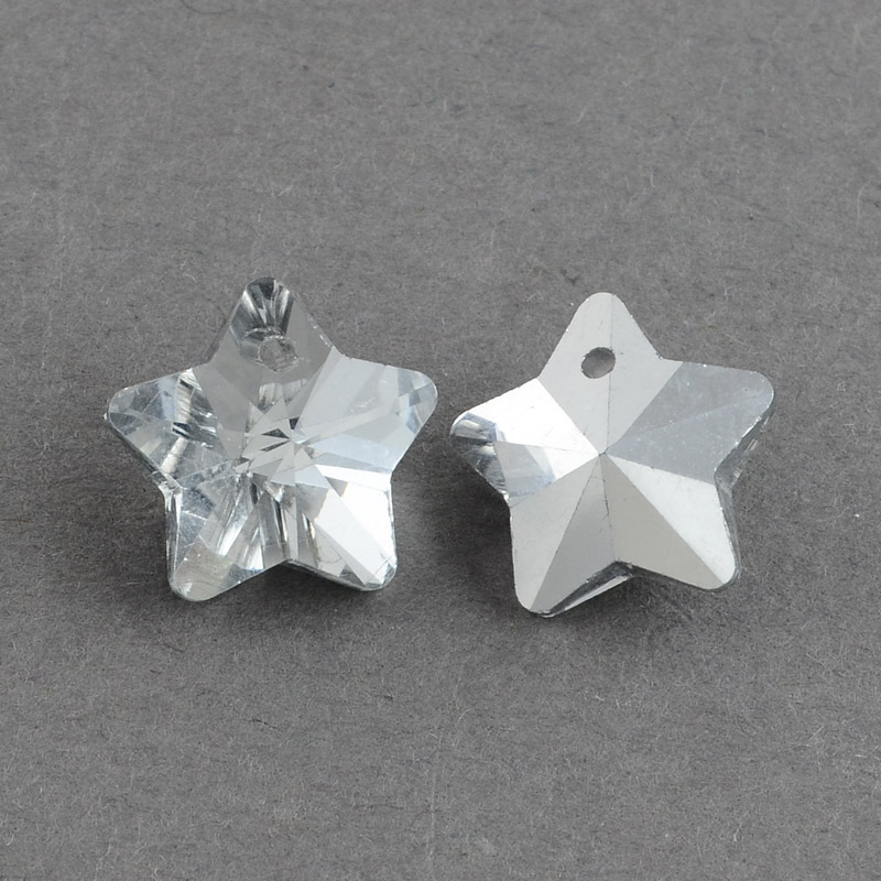 PandaHall Star Electroplated Glass Pendants, Silver Plated Bottom, Faceted, Clear, 13x14.5x8mm, Hole: 1mm Glass Star Clear