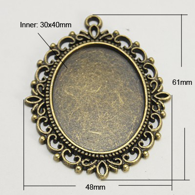 PandaHall 2Pcs Antique Bronze Tibetan Style Pendant Cabochon Settings, DIY Findings for Jewelry Making, Nickel Free, about 48x61x3mm thick...