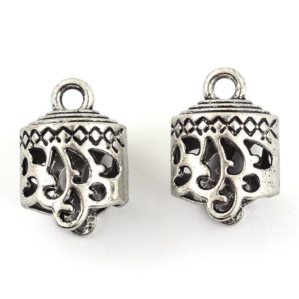 PandaHall Tibetan Style Alloy Cord Ends, Cadmium Free & Lead Free, Antique Silver, 26x18x17mm, Hole: 3.5mm; about 130pcs/1000g Alloy