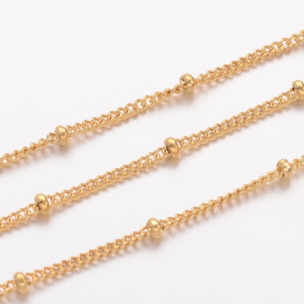 PandaHall 304 Stainless Steel Twisted Chains, Curb Chains, with Spool, Rondelle Beads, Golden, 1.8x1.4x0.4mm; about 10m/roll Stainless Steel