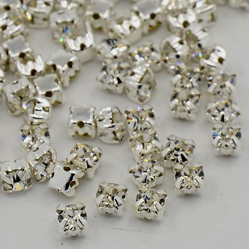 PandaHall Sew on Rhinestone, Grade A Glass Rhinestone, with Brass Prong Settings, Garments Accessories, Square, Silver Metal Color, Crystal...