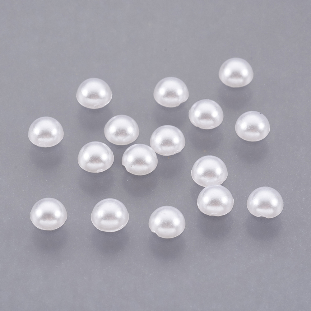 PandaHall 10000pcs ABS Plastic Imitation Pearl Cabochons, Half Round, White, 4x2mm ABS Plastic Half Round White