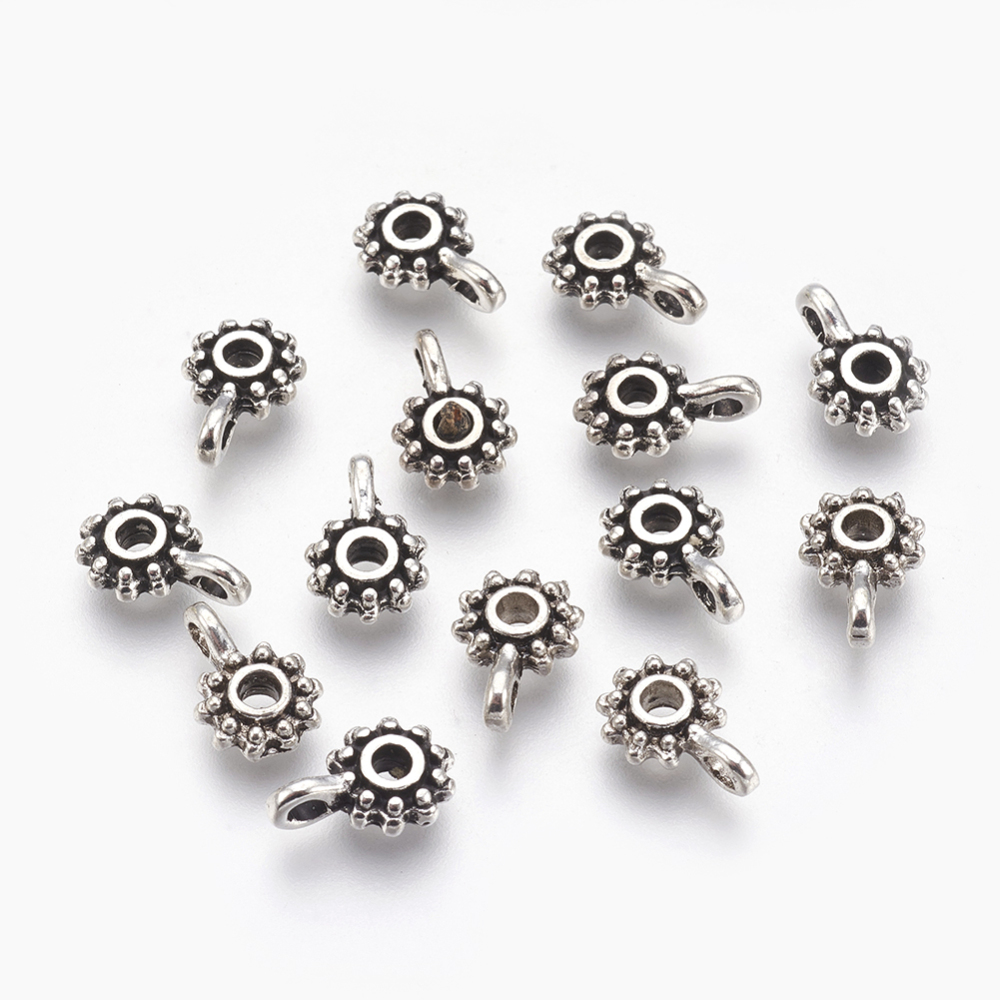 PandaHall Tibetan Silver Gear Hanger Links, Bail Beads, Lead Free,Cadmium Free and Nickel Free, Antique Silver, 12.5mm long, 9mm wide, 4mm...