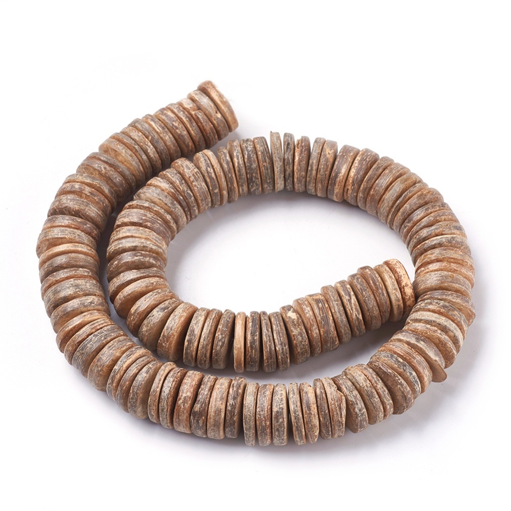 PandaHall Coconut Shell Beads Strands, Flat Round, Coffee, 15x3~6mm, Hole: 0.5mm; about 106~108pcs/strand, 15.5"(39.5cm) Coconut Flat Round...