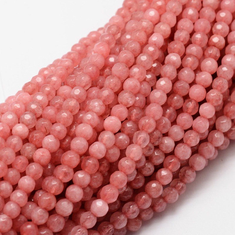 PandaHall Dyed Natural White Jade Round Beads Strands, Faceted, LightCoral, 4mm, Hole: 1mm; about 92pcs/strand, 15.3" White Jade Round Red