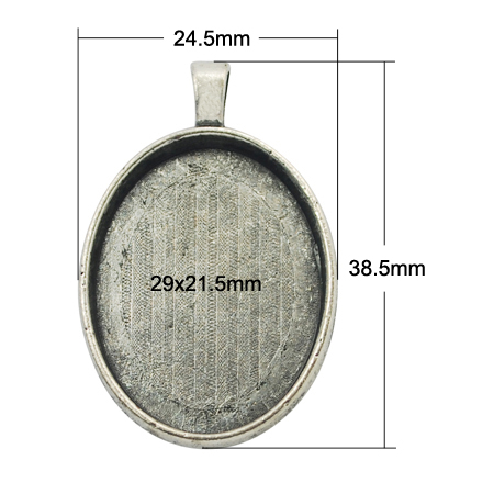 PandaHall Alloy Pendant Cabochon Settings, Lead Free & Nickel Free, Oval, Antique Silver, 38.5x24.5x5.5mm, Hole: 5.5x3.5mm; Tray: 29x21.5mm...
