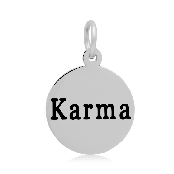 PandaHall 316 Stainless Steel Enamel Pendants, Flat Round with Word Karma, Stainless Steel Color, 19x16x1.5mm, Hole: 5mm Stainless...